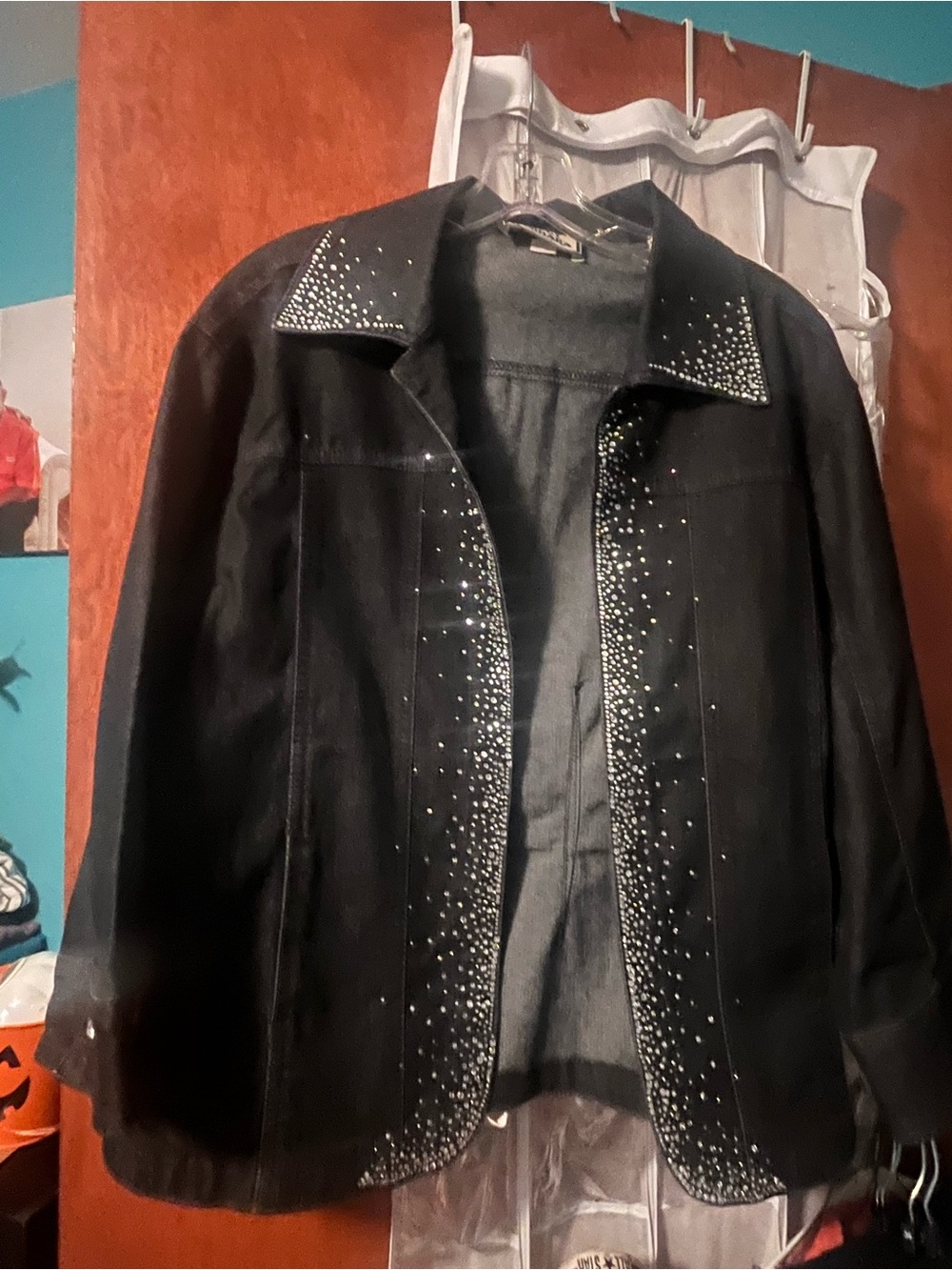 Black Crystal-Trim Women's Blazer Jacket